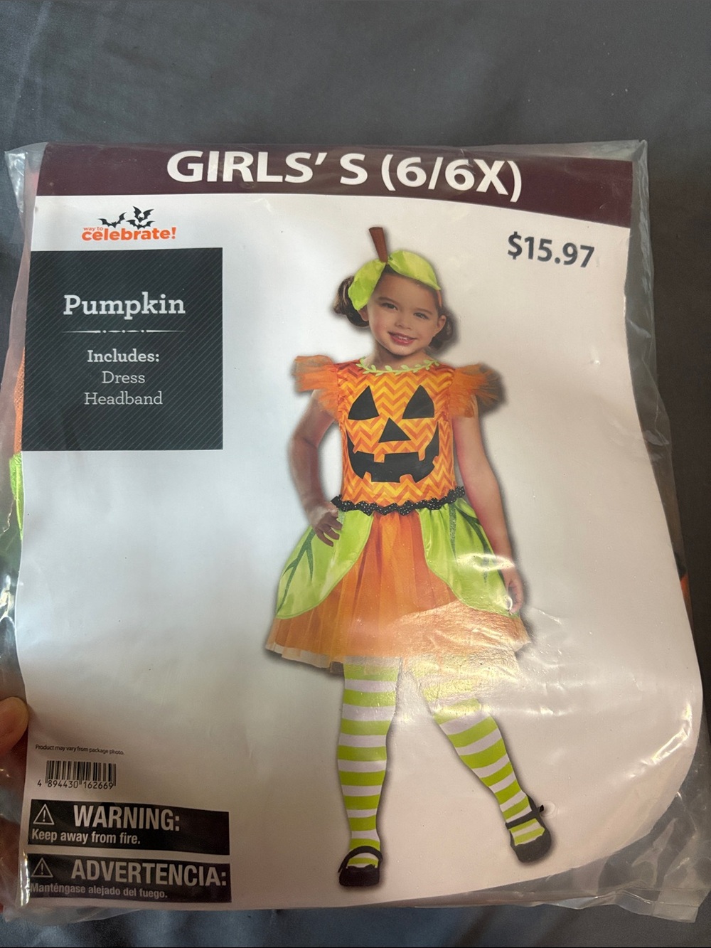 Girls' Pumpkin Costume Dress with Leaf Headband - Orange & Lime